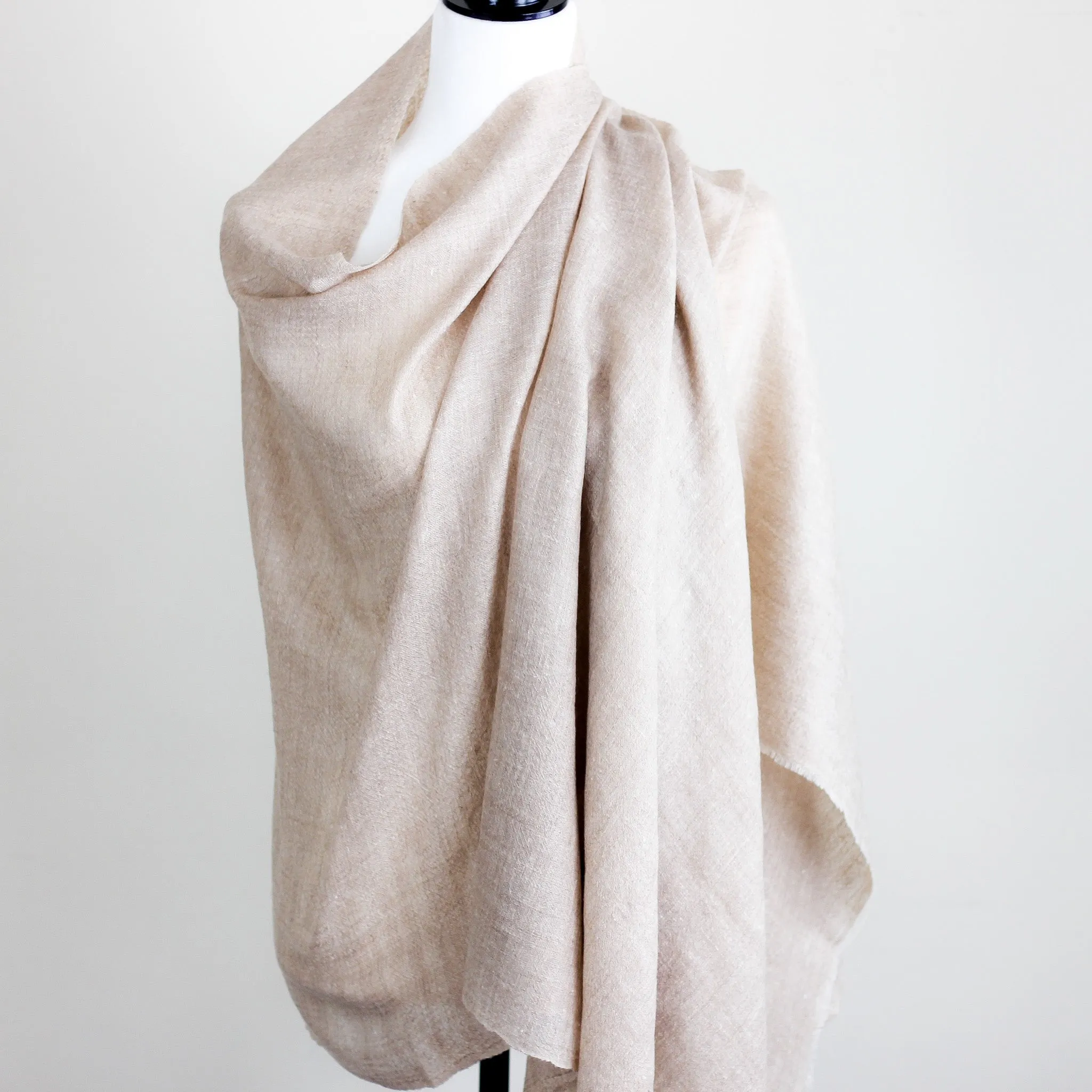 100% Pure Cashmere Scarf - Handspun Softest Pashmina Cashmere Wool Stole from Ladakh, Himalayas | Light Brown, 30x84"