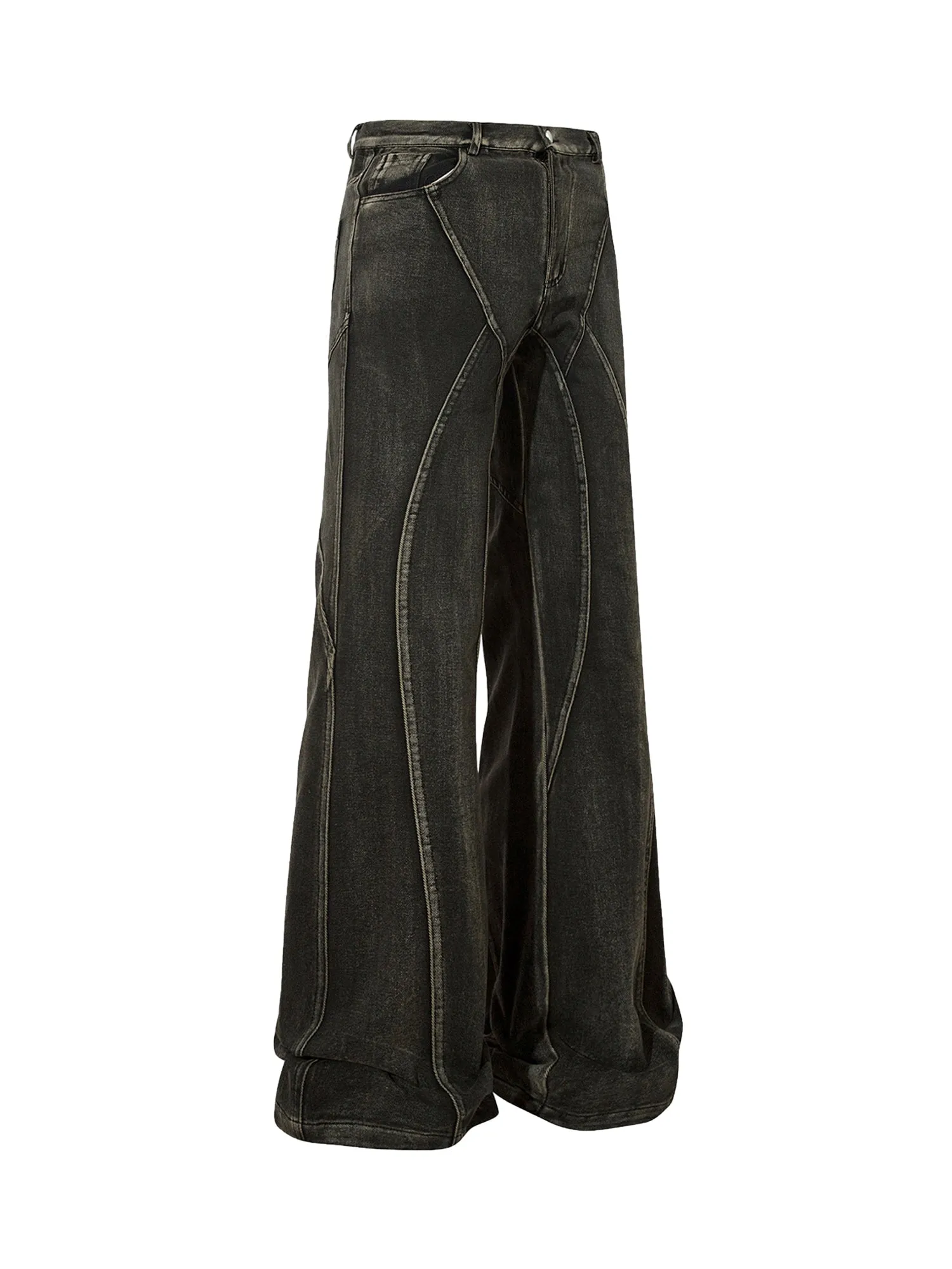 1984 Washed Split Design Hip-Hop Horn Jeans - 2138