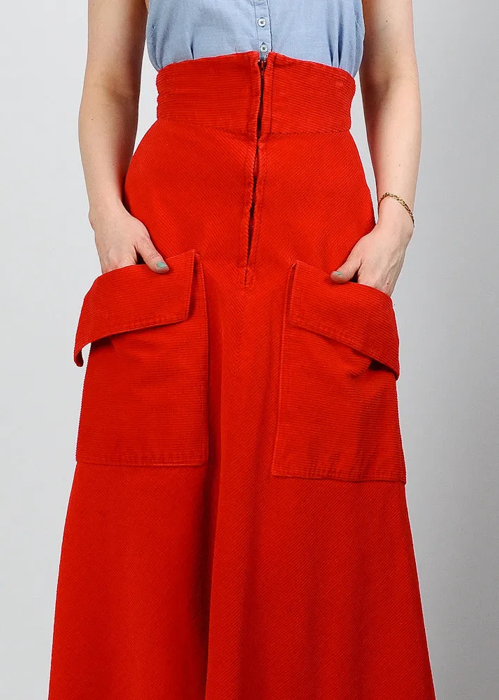 70s Corduroy Corset Waist Maxi Skirt