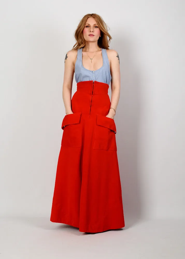 70s Corduroy Corset Waist Maxi Skirt