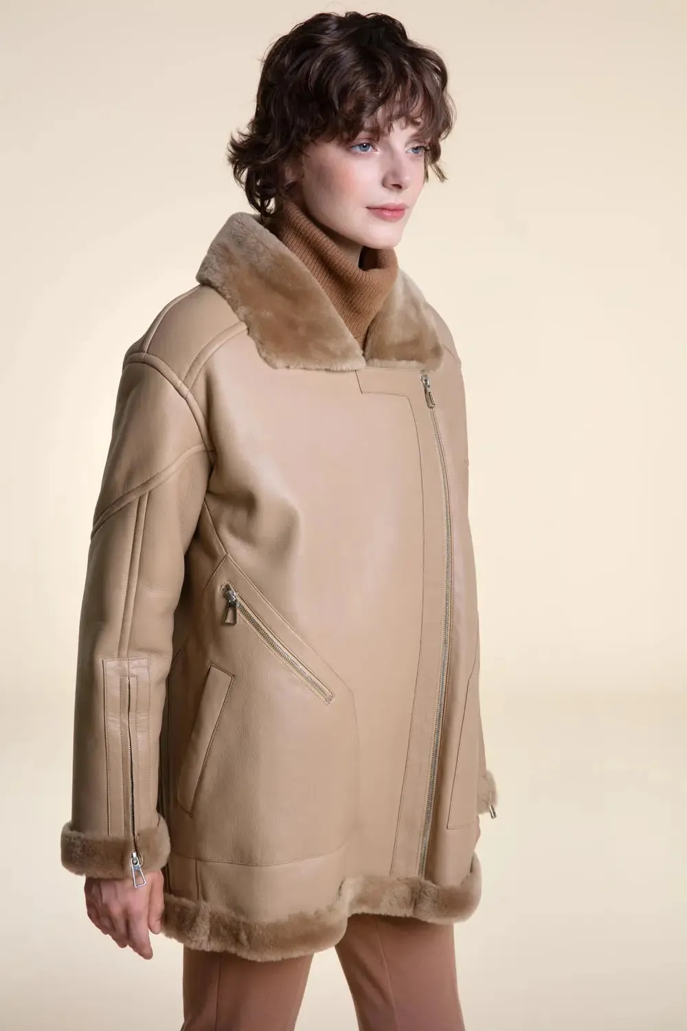 Beige shearling jacket