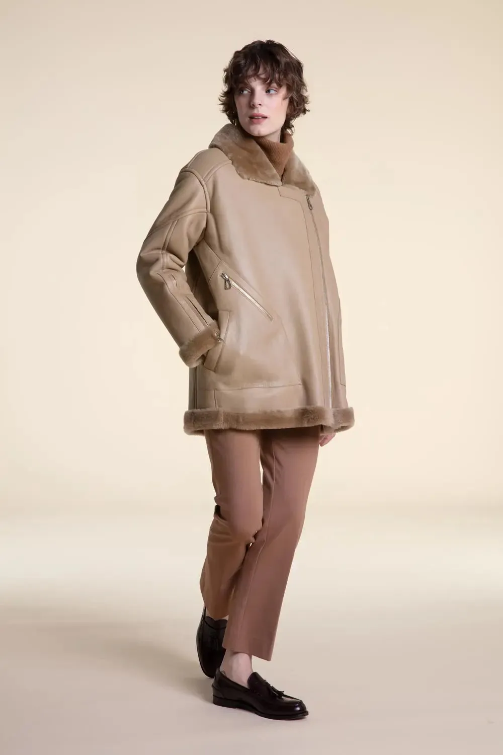 Beige shearling jacket