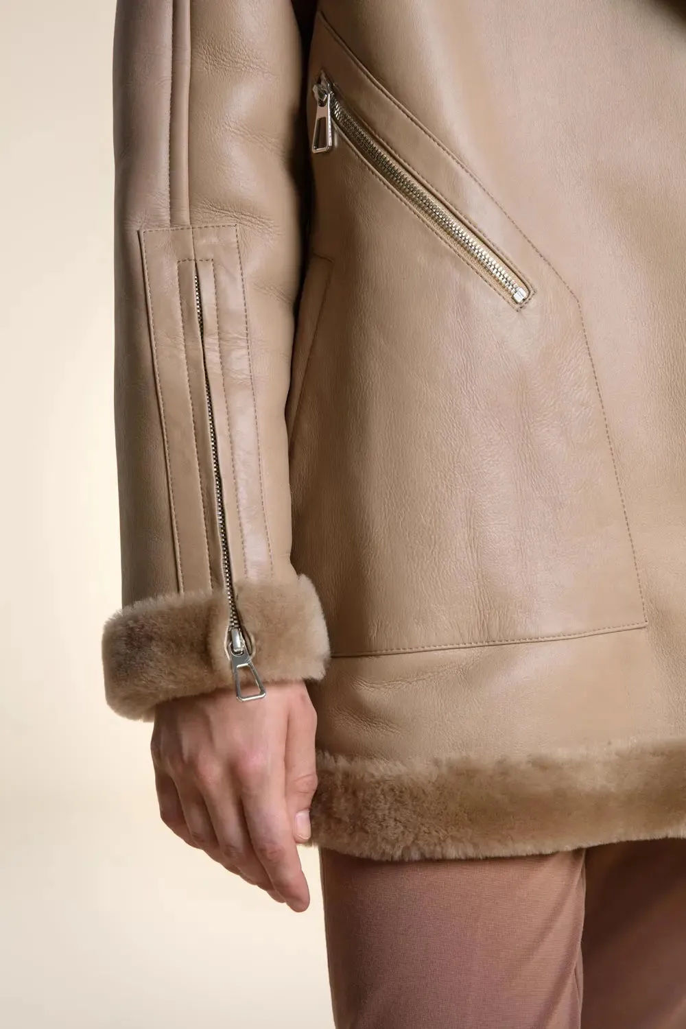 Beige shearling jacket