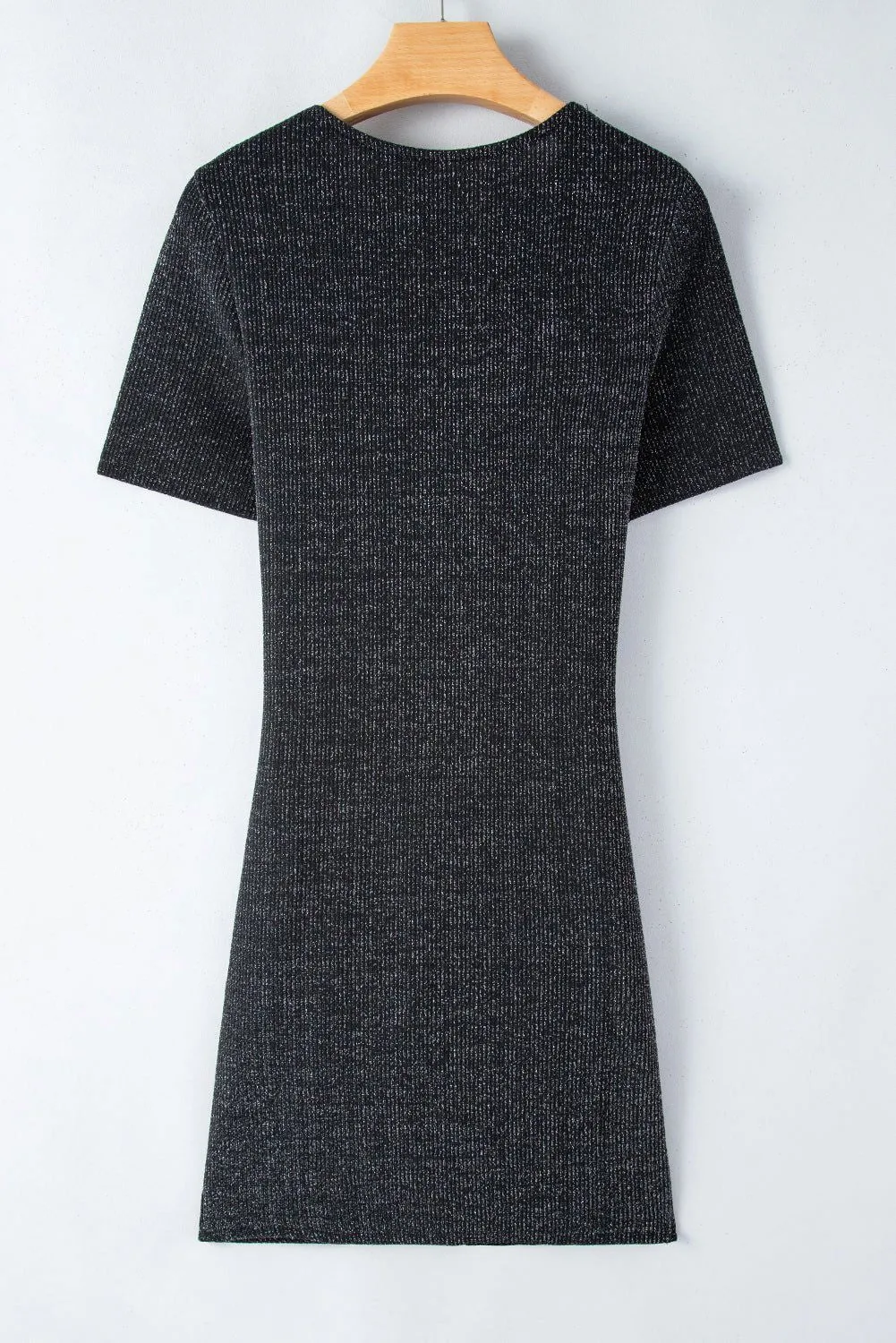 Black Plain Crew Neck Twist Front Tulip Hem Mini Dress
