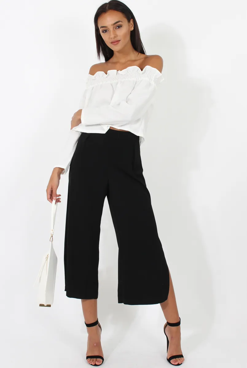 Black Side Slit Culottes - Odette