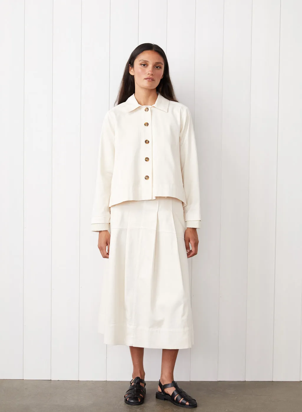 Cava Twill Peacoat & Skirt Set in Cream