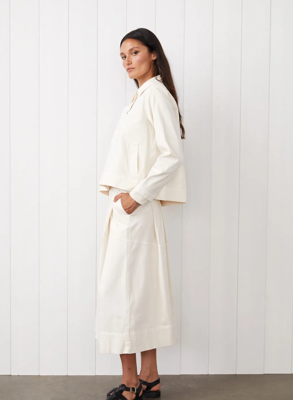 Cava Twill Peacoat & Skirt Set in Cream