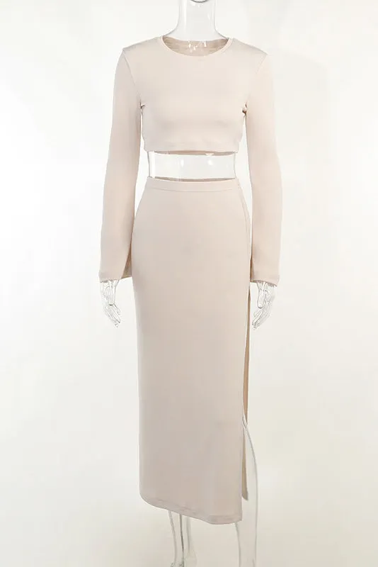 Chic Two Pieces Long Sleeve Dress With A Side Slit