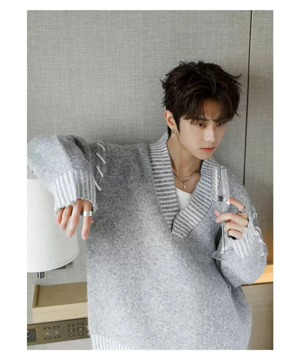 Chuan Drawstring Striped V-Neck Sweater