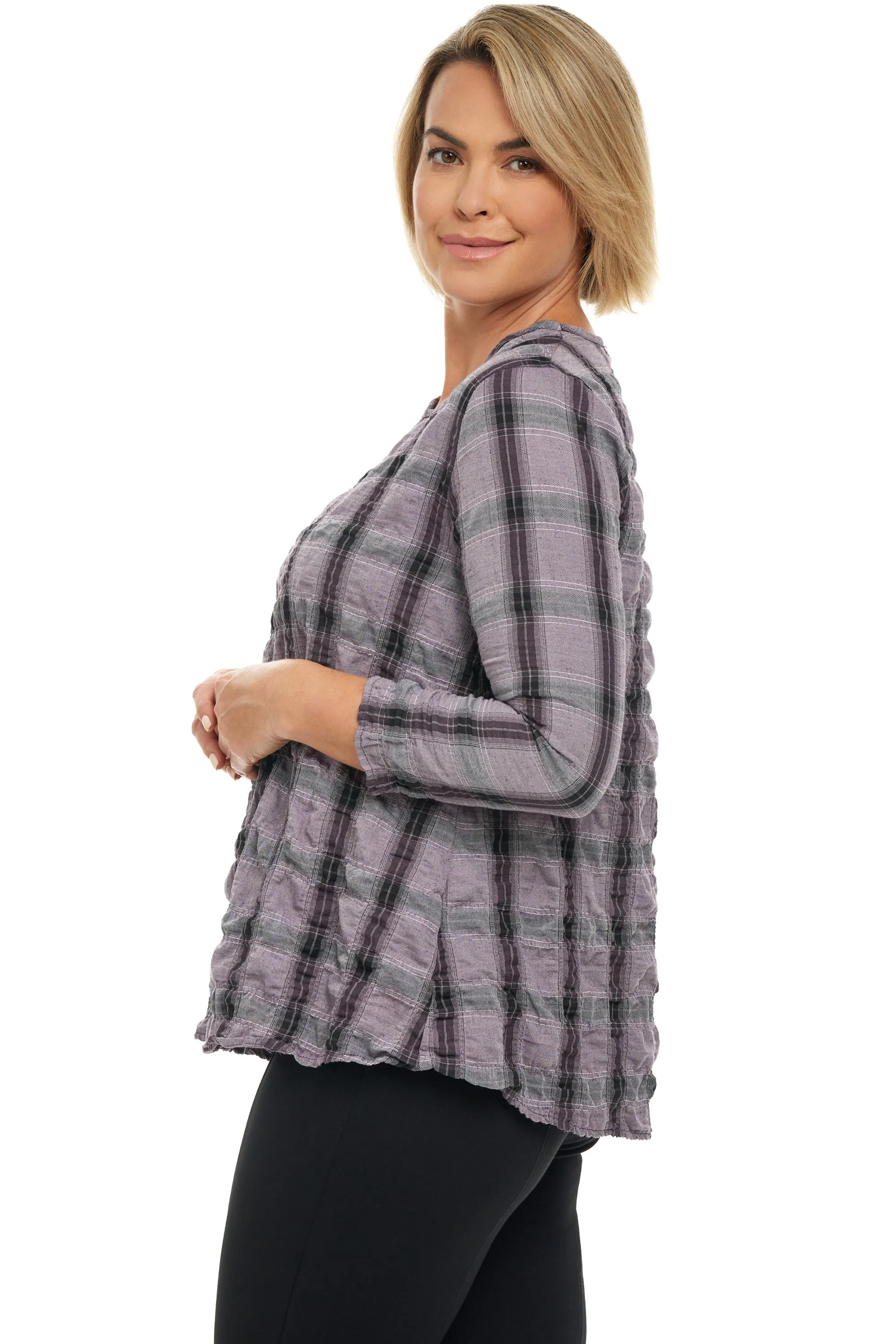 Crinkle Plaid A-line Top