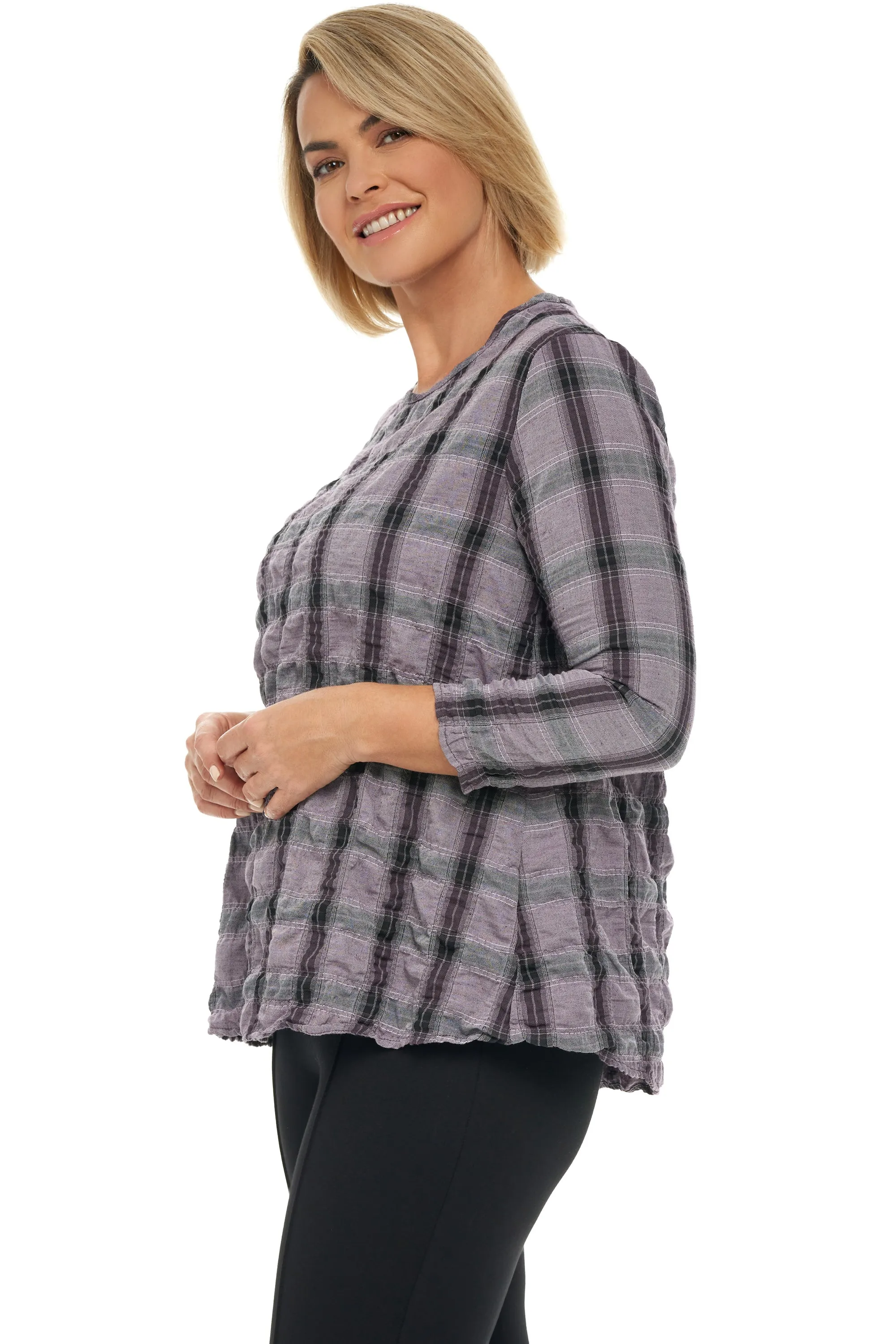 Crinkle Plaid A-line Top