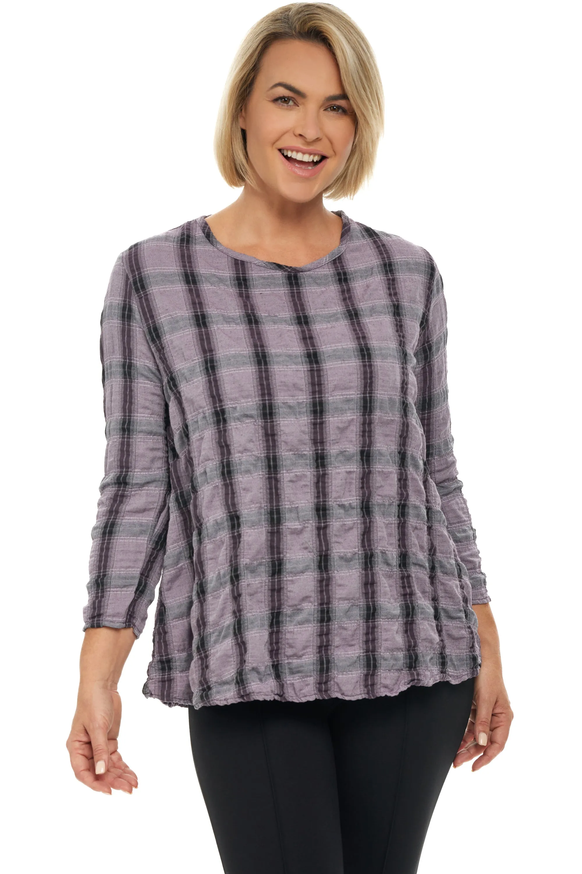 Crinkle Plaid A-line Top