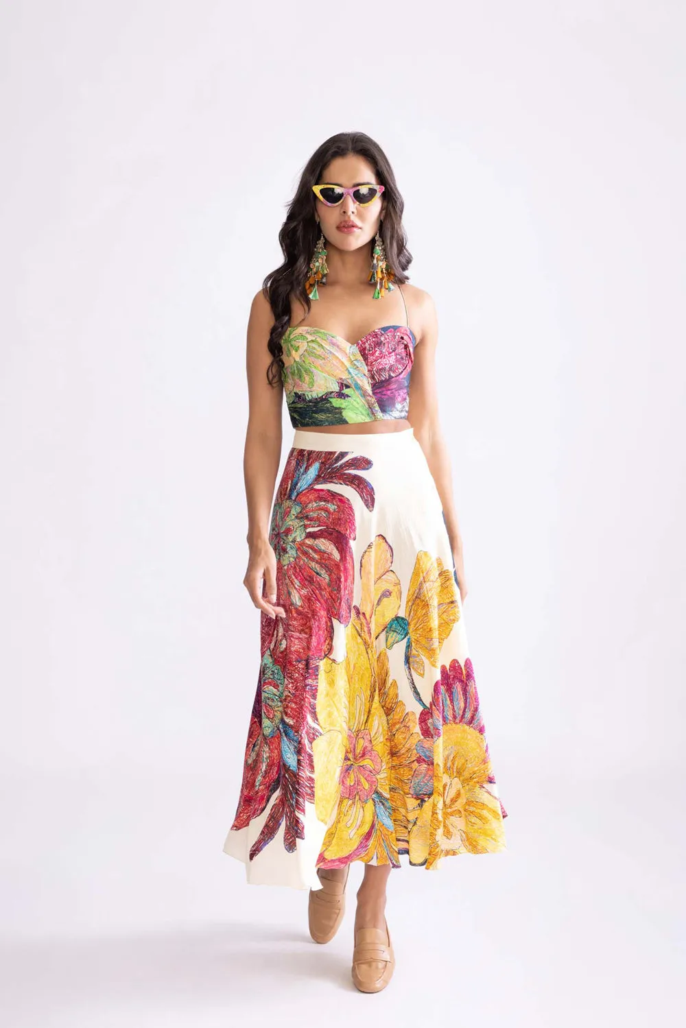 Daisy Print High Waisted Skirt