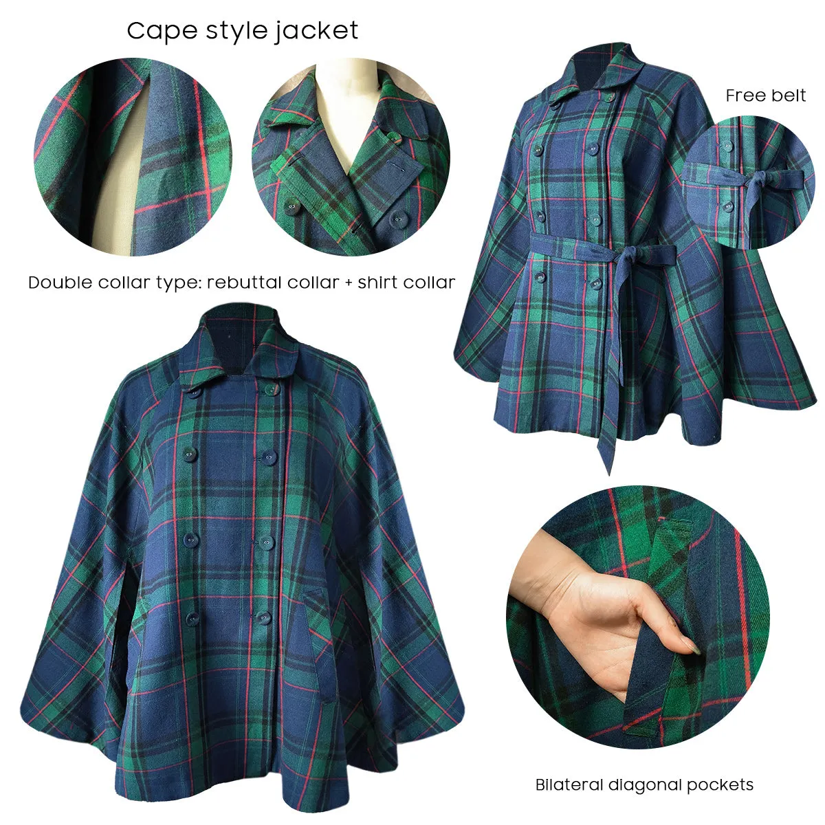 Double Breasted Overcoat Poncho Peacoat with Pocket
