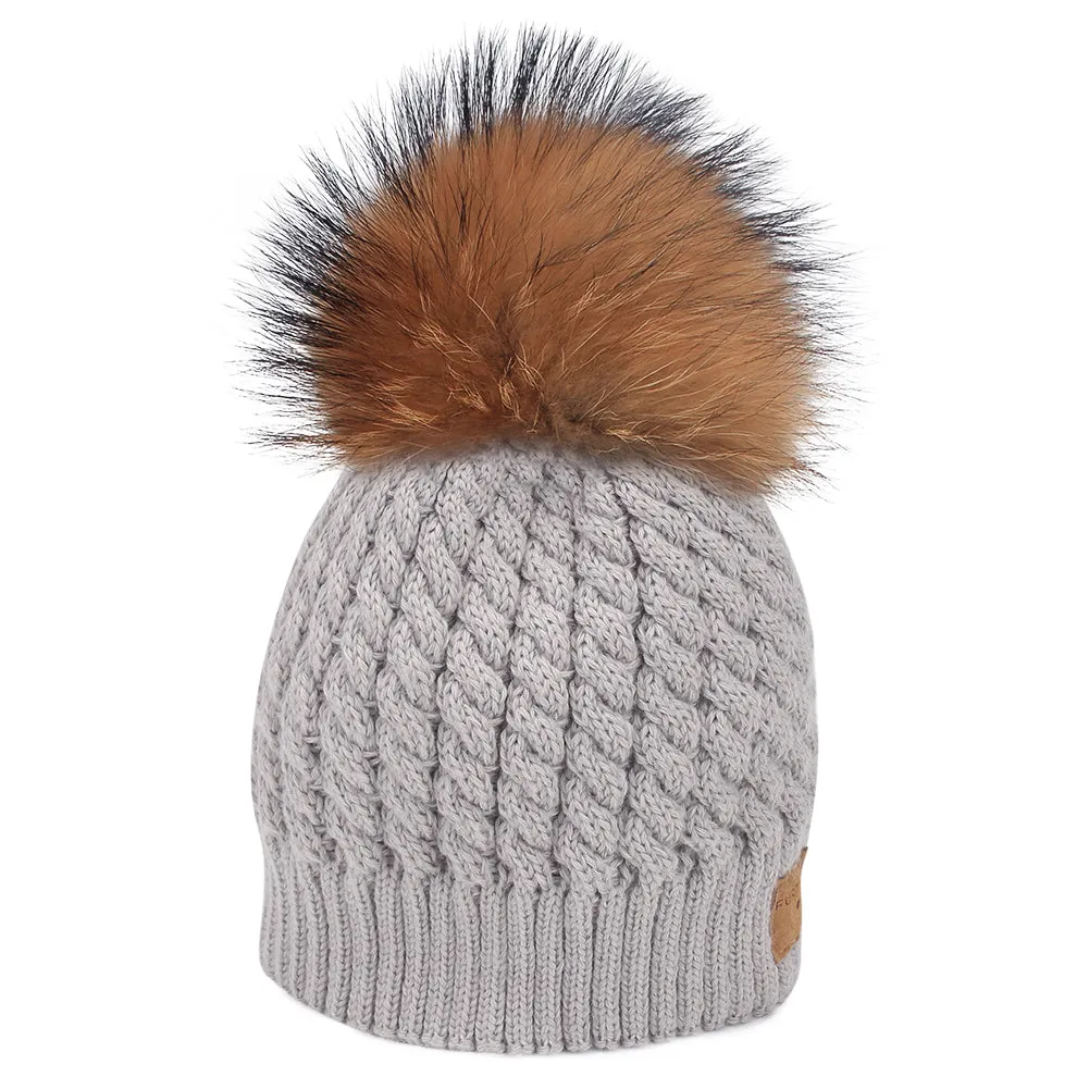 FURTALK Child Winter Real Fur PomPom Hat   Drop Shipping CH004