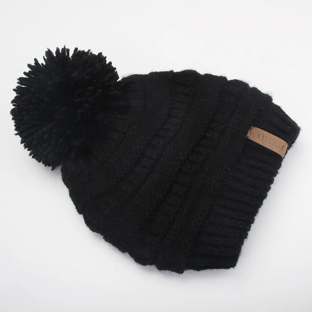 FURTALK Winter Kids Yarn Pom Pom Hat Double Layer Drop Shipping HTWL097