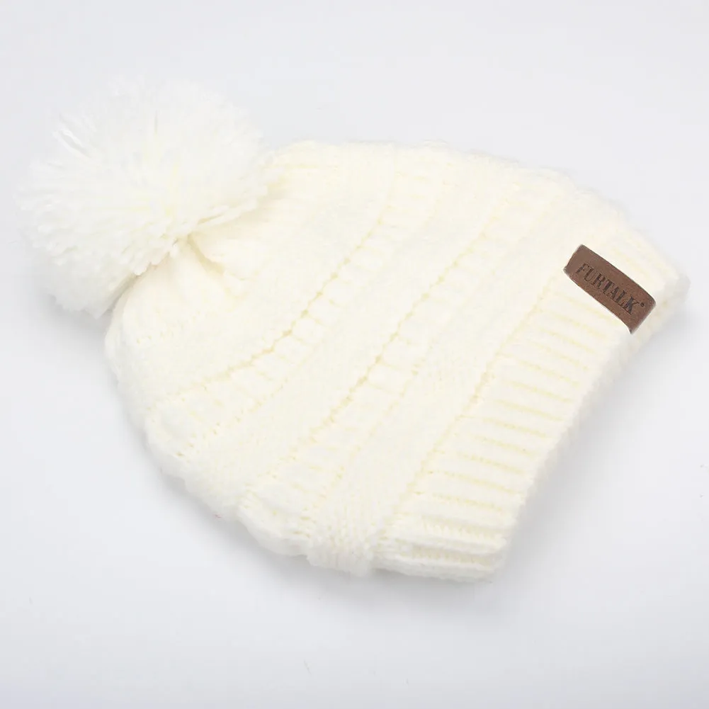 FURTALK Winter Kids Yarn Pom Pom Hat Double Layer Drop Shipping HTWL097