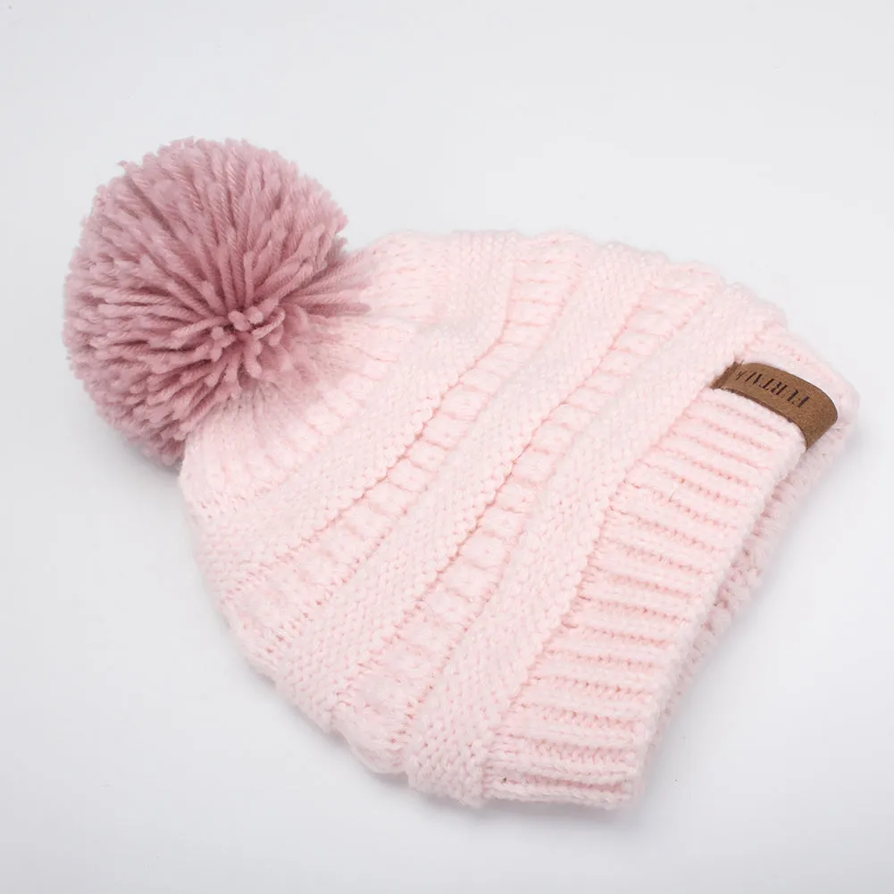 FURTALK Winter Kids Yarn Pom Pom Hat Double Layer Drop Shipping HTWL097