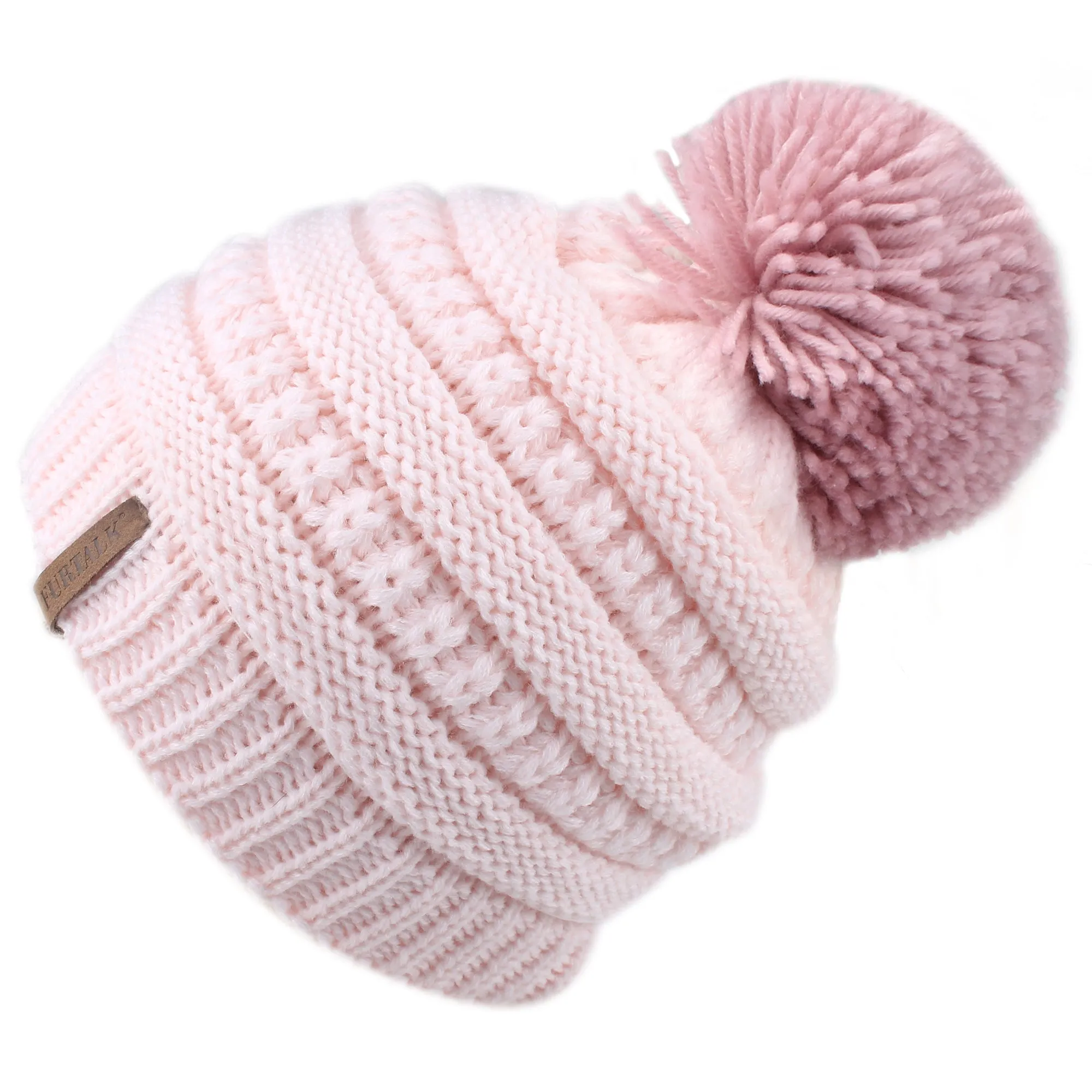 FURTALK Winter Kids Yarn Pom Pom Hat Double Layer Drop Shipping HTWL097
