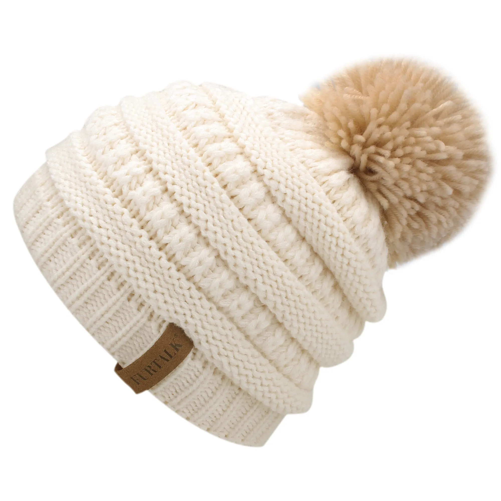 FURTALK Winter Kids Yarn Pom Pom Hat Double Layer Drop Shipping HTWL097