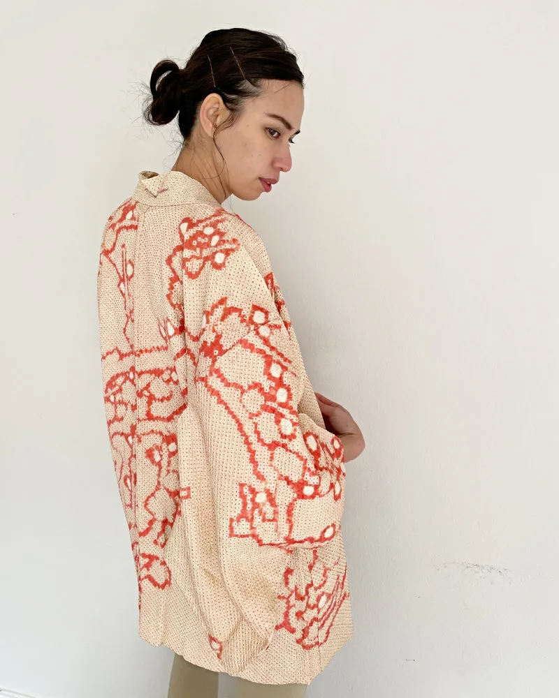 Geometric Cherry Blossom Branch Shibori Haori Kimono Jacket