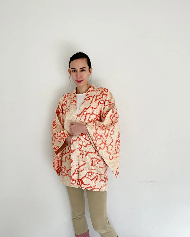 Geometric Cherry Blossom Branch Shibori Haori Kimono Jacket
