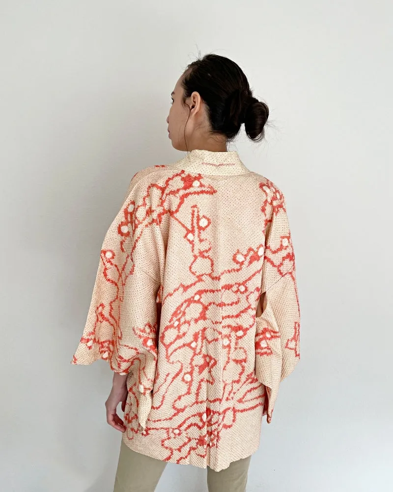 Geometric Cherry Blossom Branch Shibori Haori Kimono Jacket