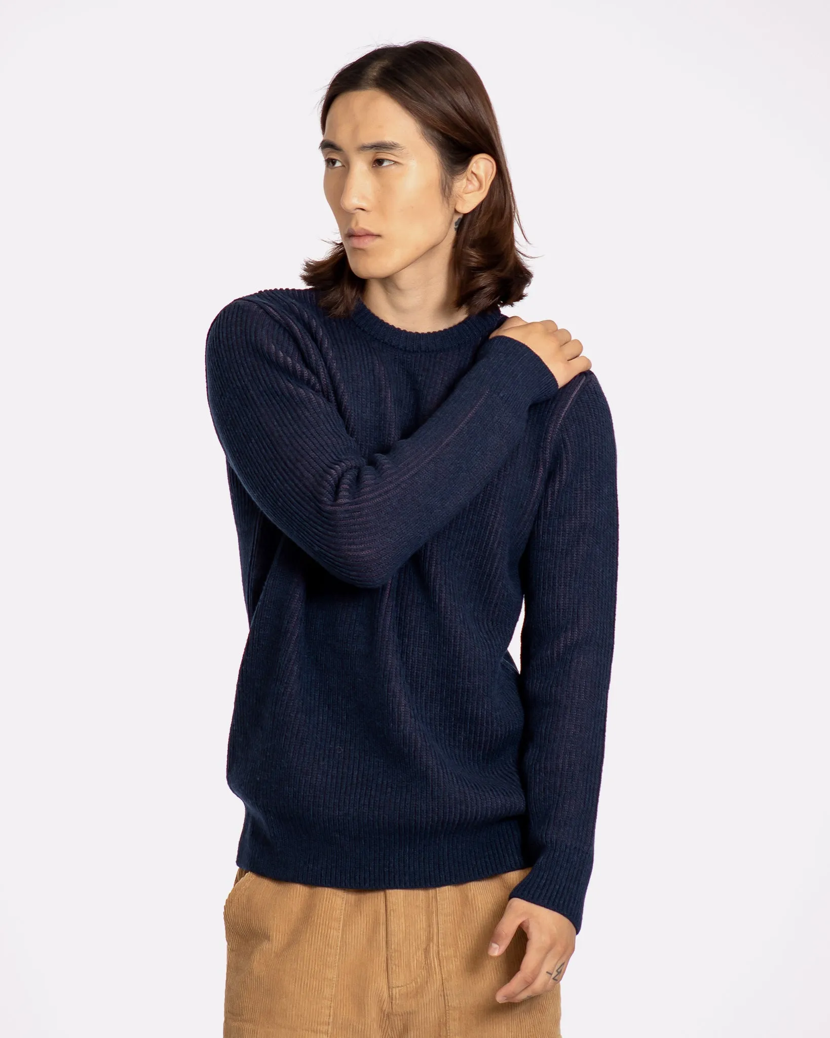 Hamish Contrast Ribbed Knit - Purple / Blue Recycled Cotton Blend