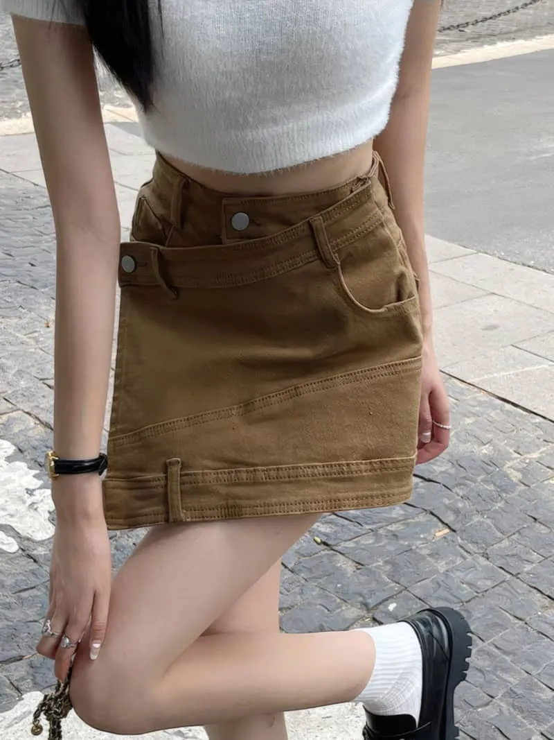 High waist denim skorts