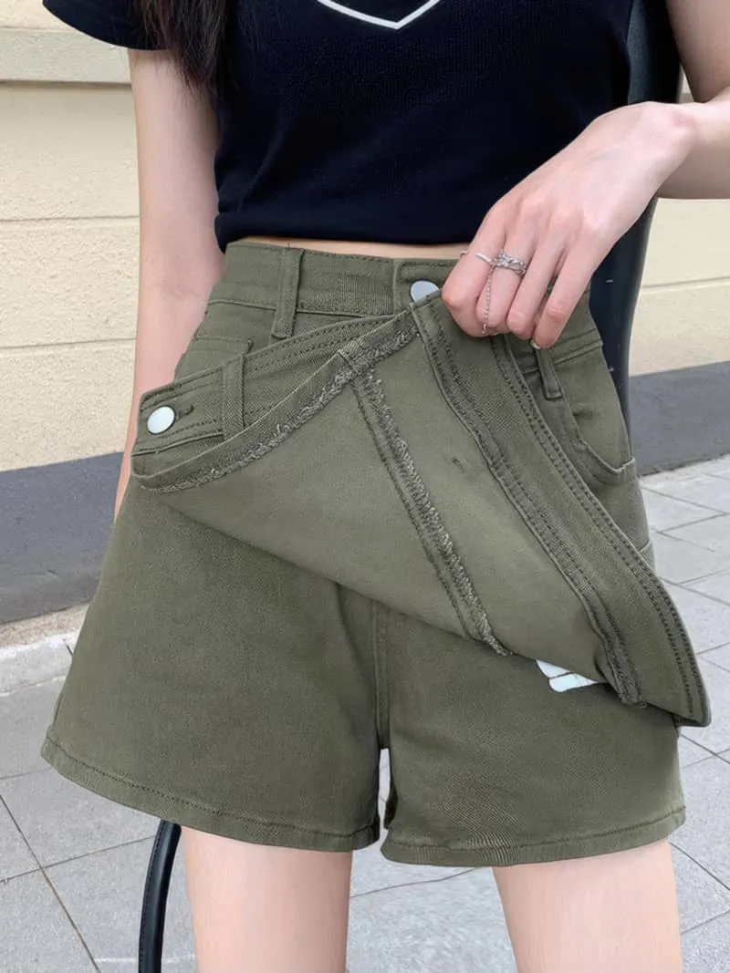 High waist denim skorts