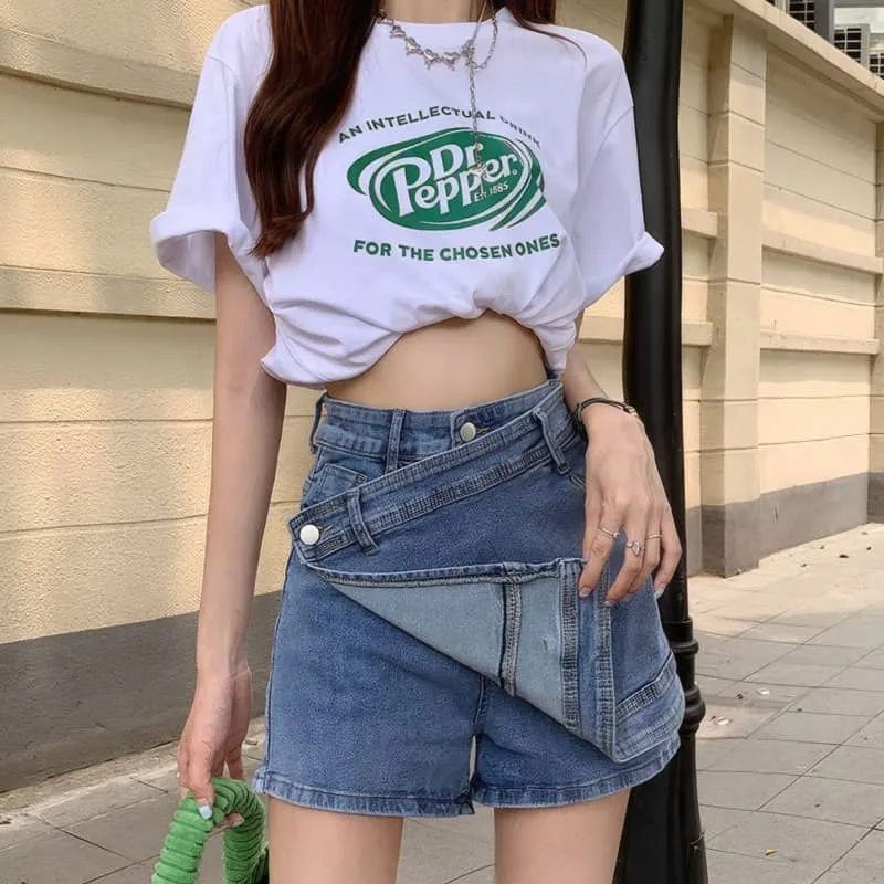 High waist denim skorts