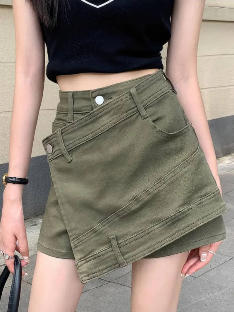 High waist denim skorts