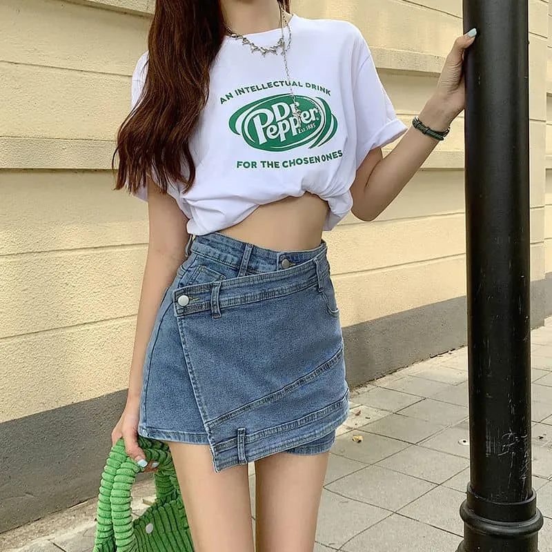 High waist denim skorts
