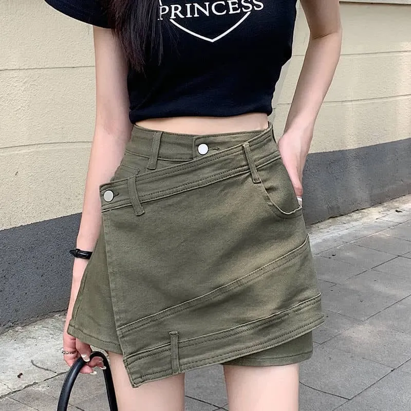 High waist denim skorts