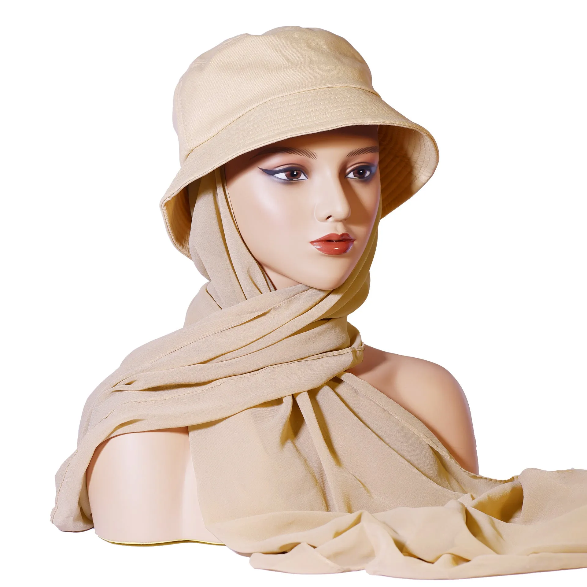 IUG-01  New fashion monochrome suit headscarf solid color chiffon plus fisherman hat scarf hat