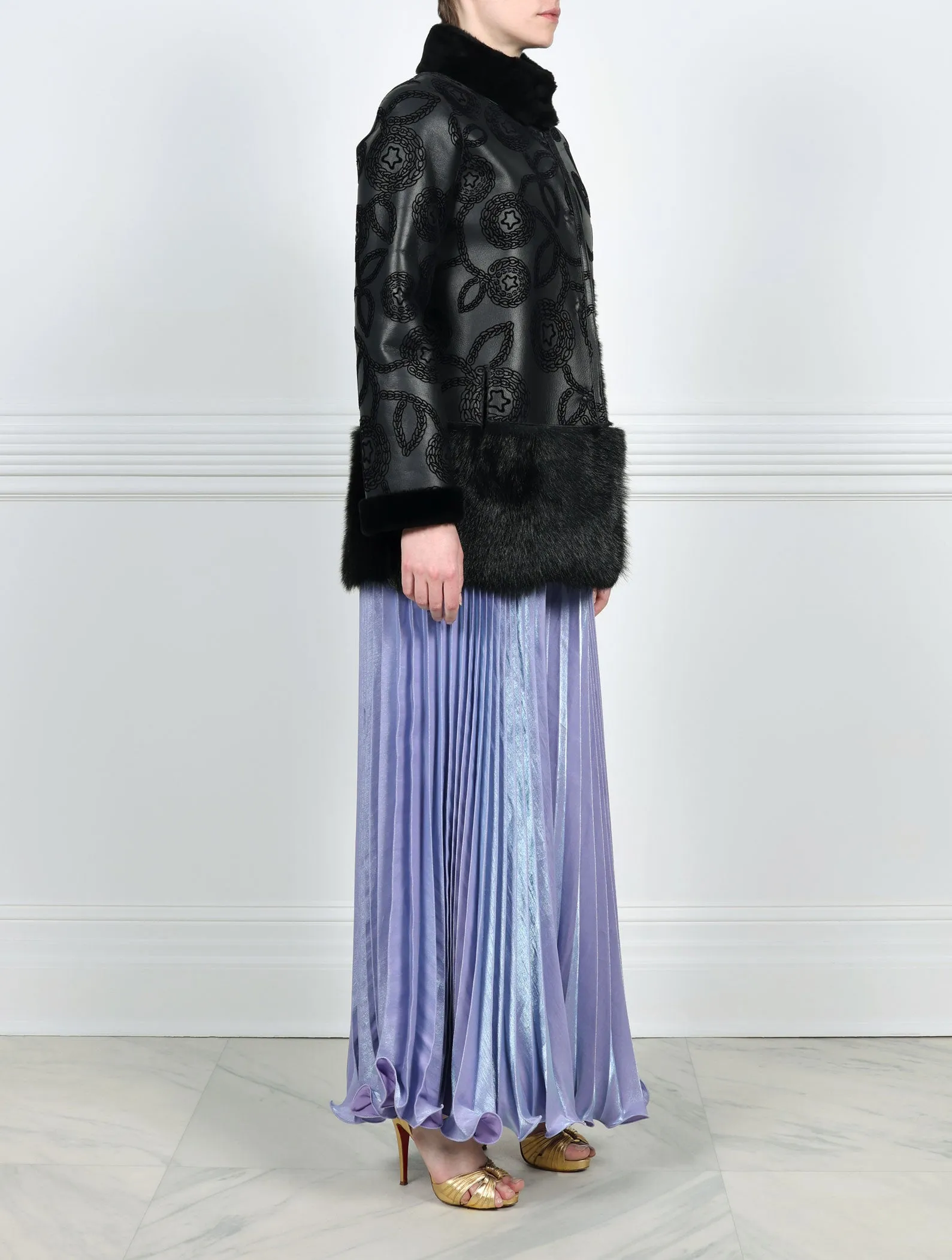 Knitted Flower Embossed Reversible Two Tier Shearling Jacket Designed by Zandra Rhodes