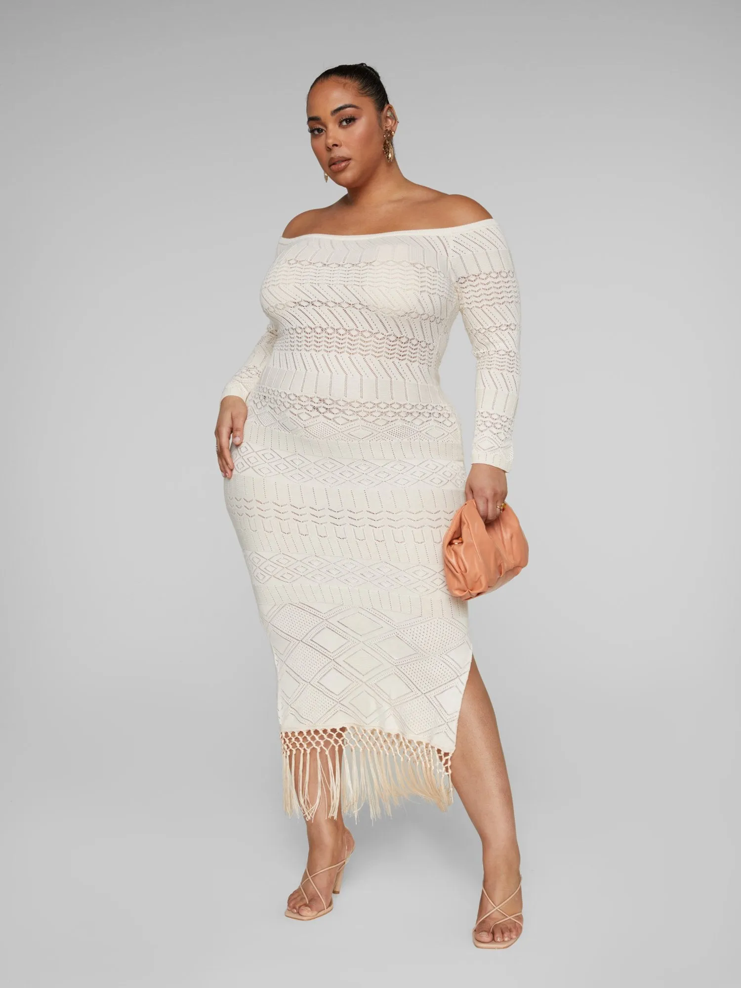 Latonya Off-The-Shoulder Fringe Detail Crochet Dress