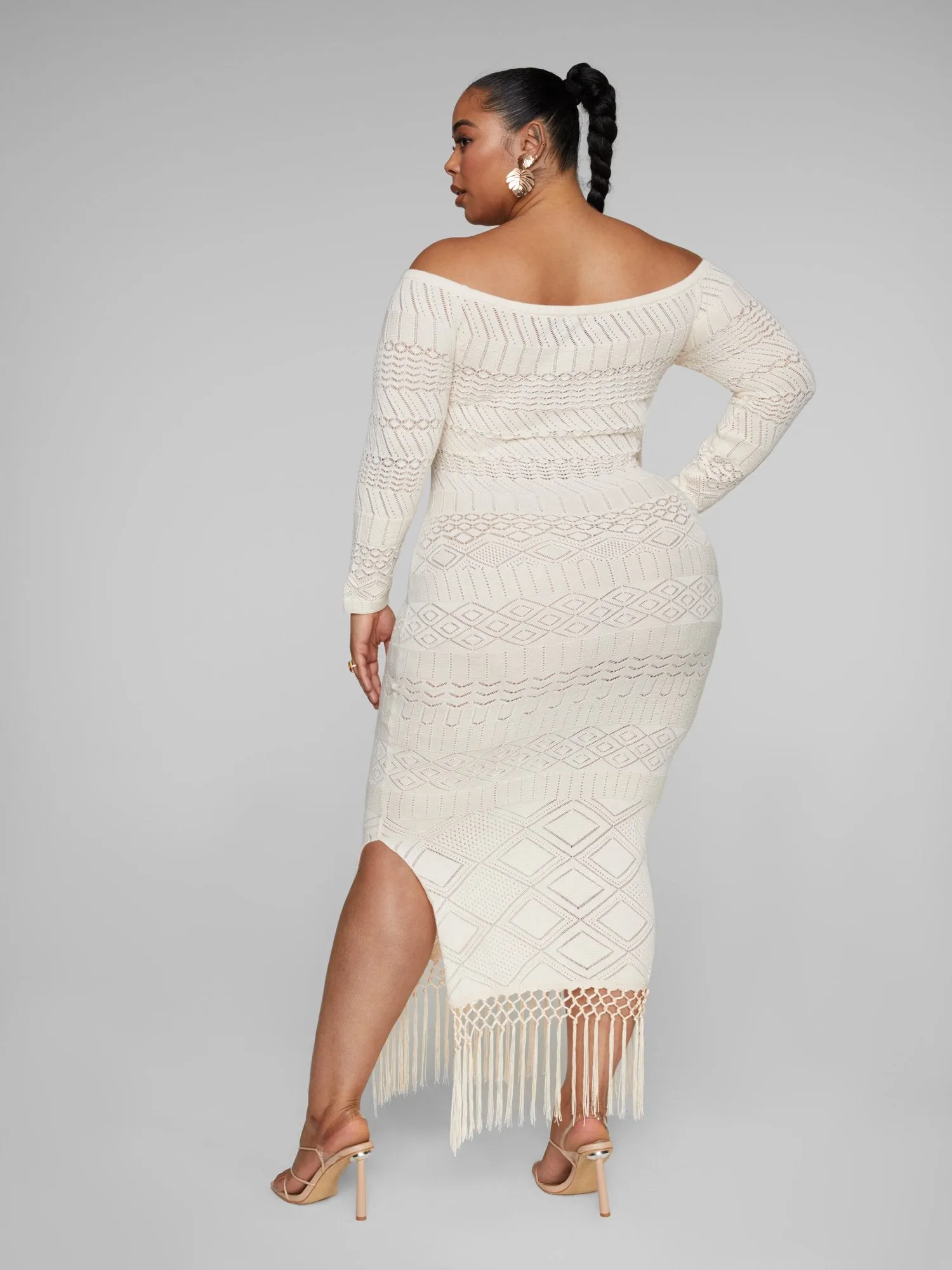 Latonya Off-The-Shoulder Fringe Detail Crochet Dress