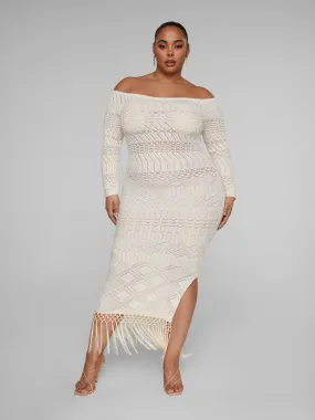 Latonya Off-The-Shoulder Fringe Detail Crochet Dress