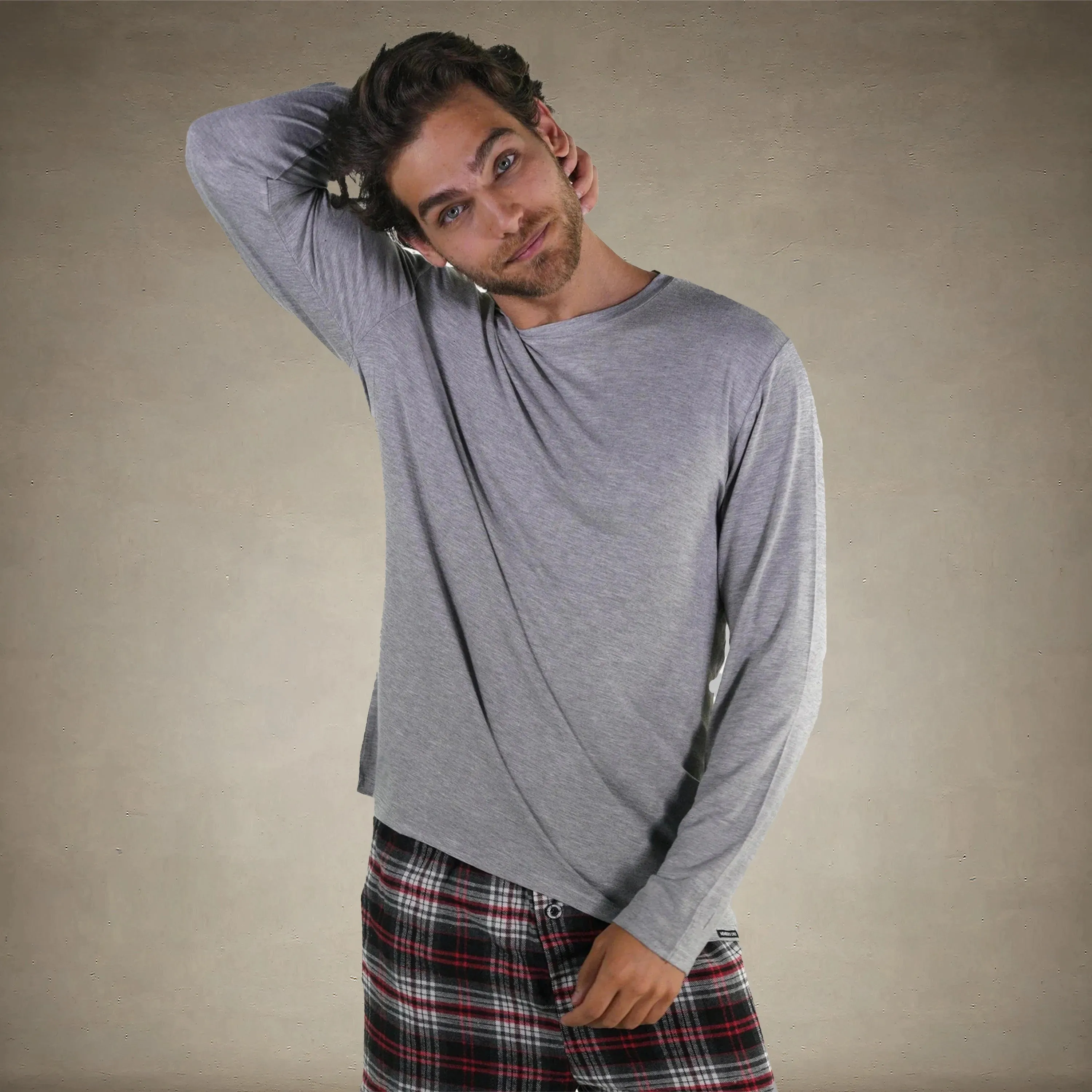 Men's Bamboo Rayon Long Sleeve Knit Sleep Shirt - Grey - FINAL SALE