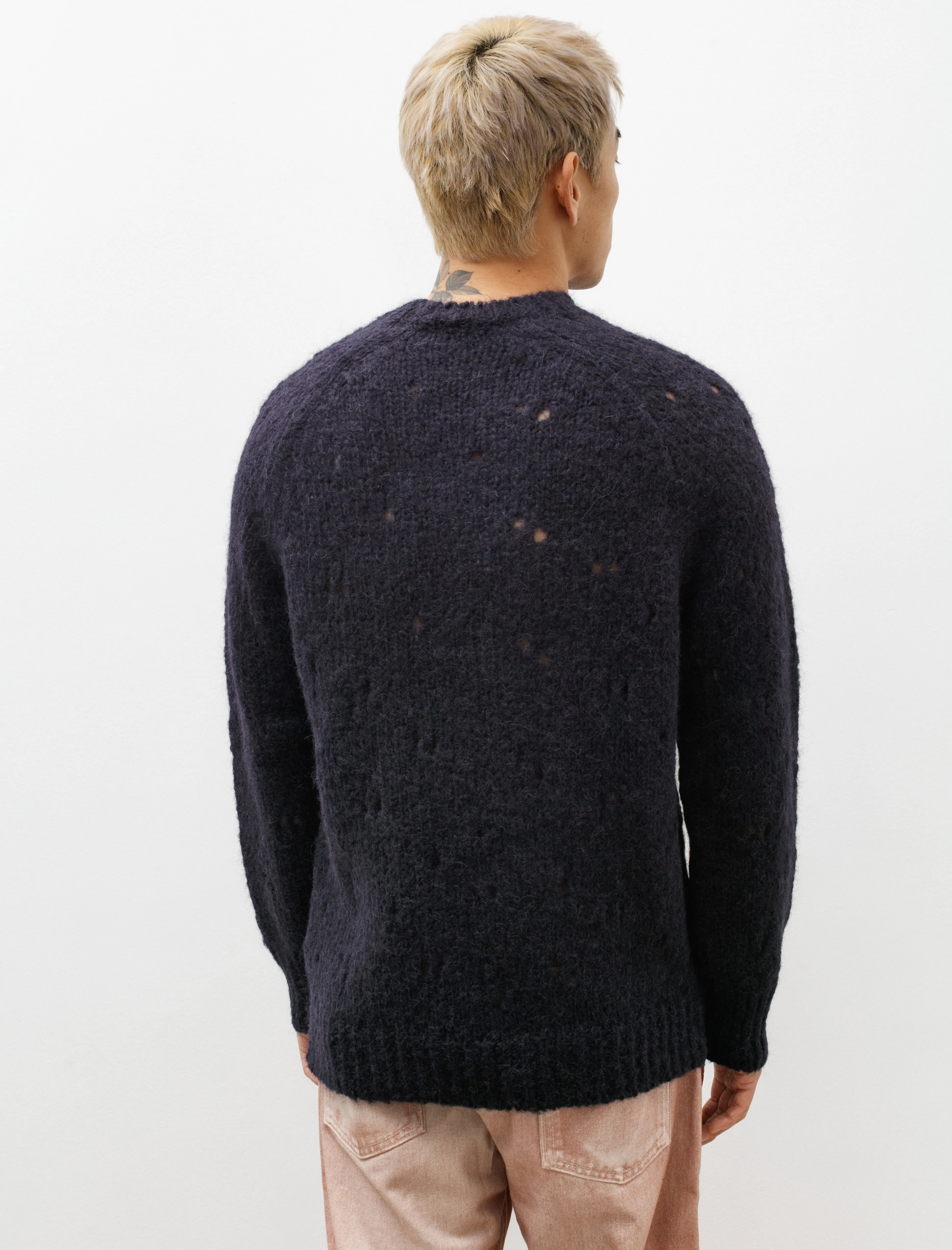 Needle Drop Raglan Navy Fuzzy Mohair Alpaca