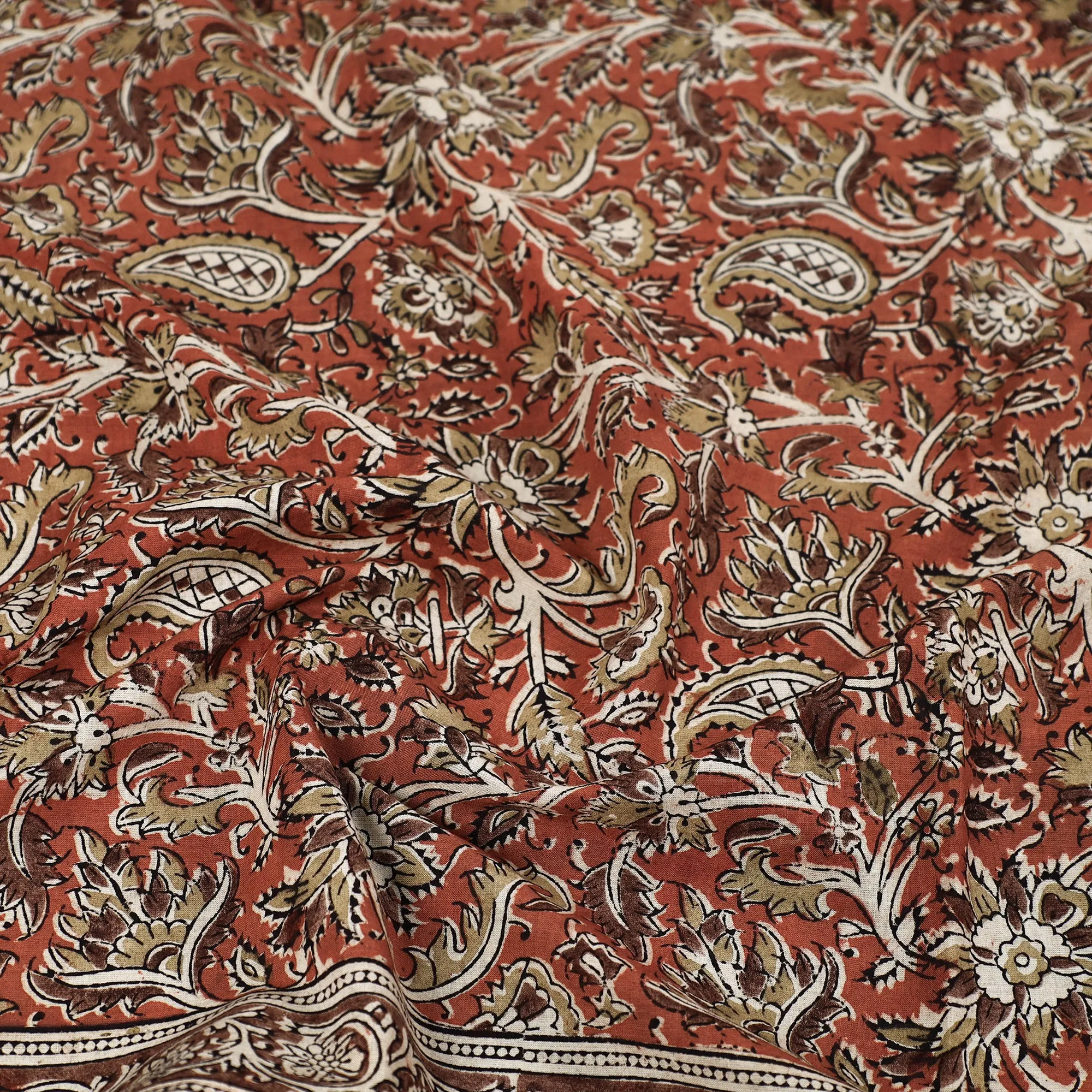 Orange - Pedana Kalamkari Block Printed Natural Dyed Cotton Scarf 83