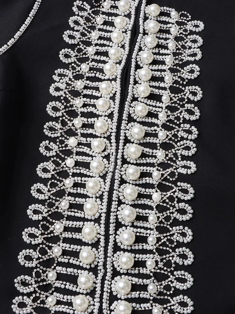 Patchwork Pearls Offic Lady Blazers For Women Stand Collar Long Sleeve Slimming Designer Blazer Female Fashion