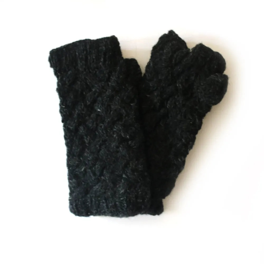 plait knit wool wrist warmers