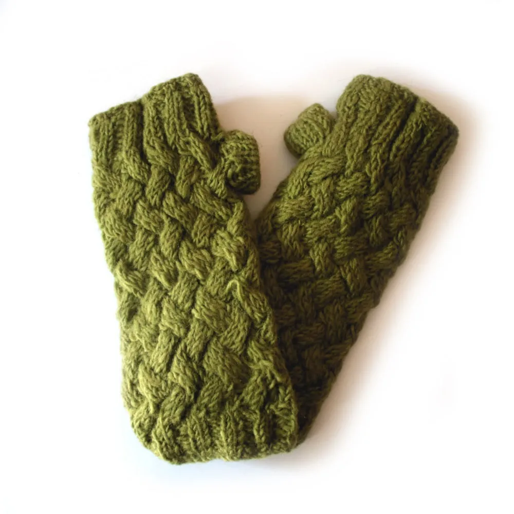 plait knit wool wrist warmers