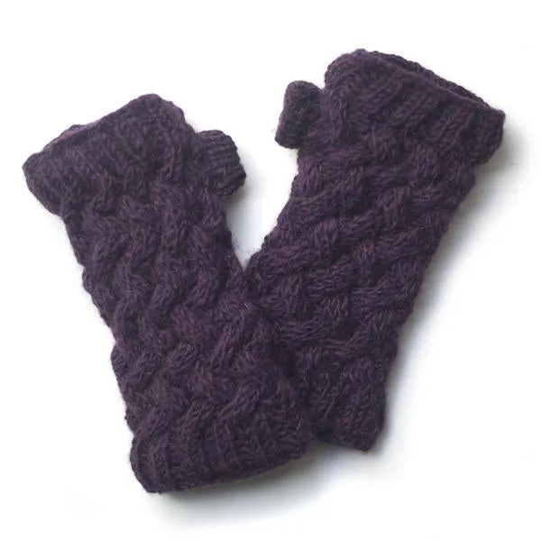 plait knit wool wrist warmers