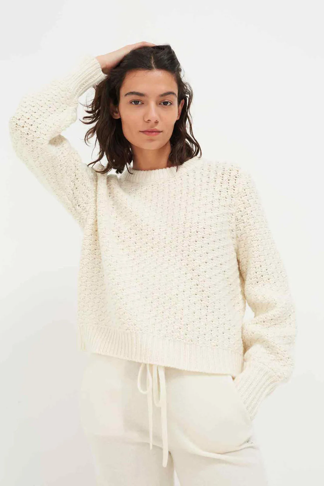 Popcorn Cashmere Stitch Sweater, Cream