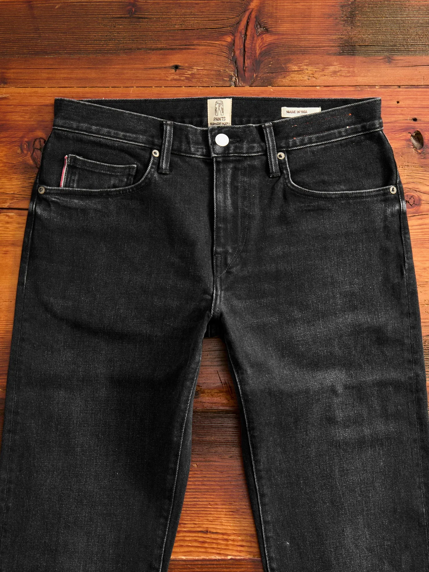"Krist" 14oz Washed Black Stretch Selvedge Denim - Hammer Straight