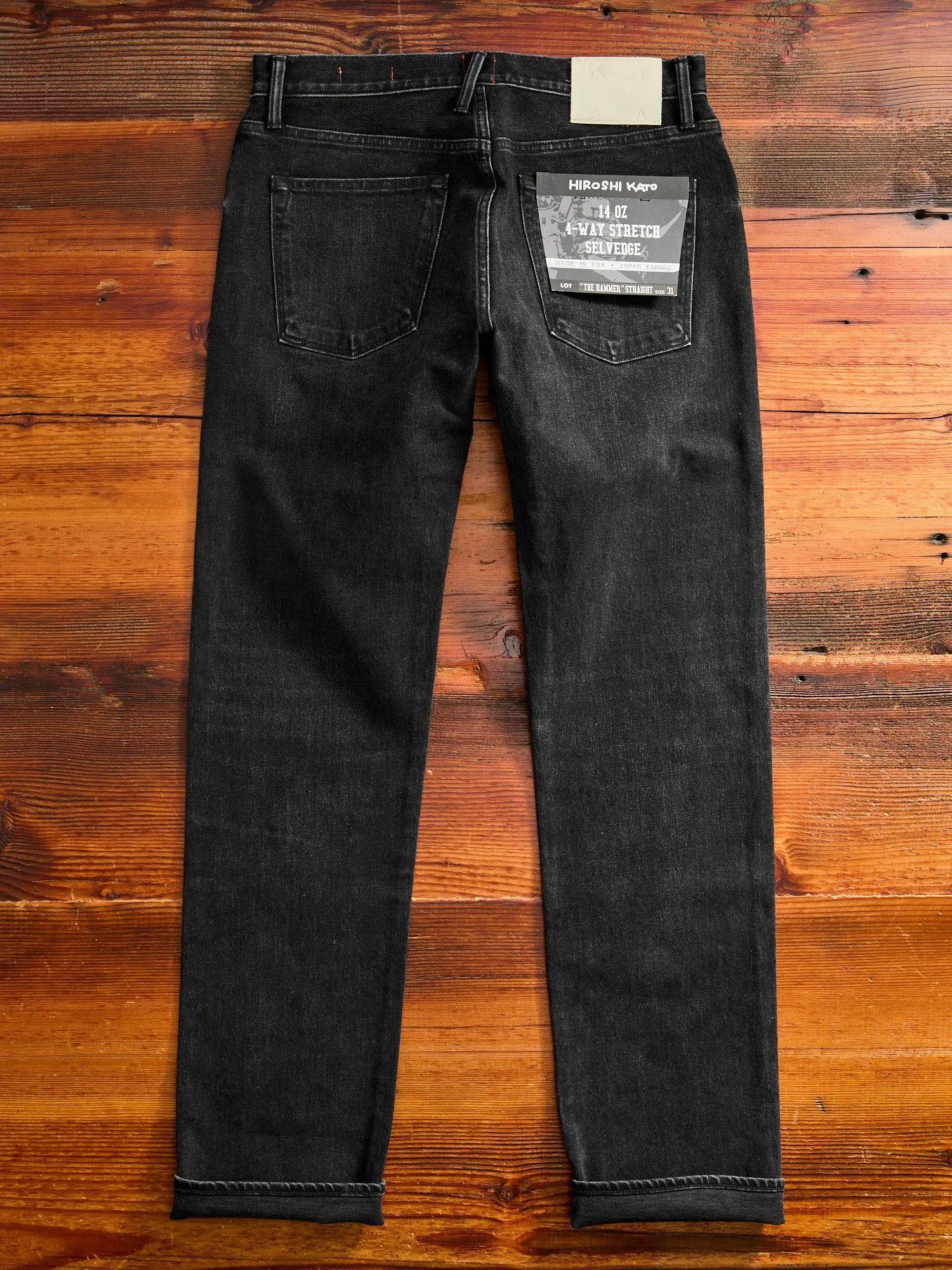 "Krist" 14oz Washed Black Stretch Selvedge Denim - Hammer Straight