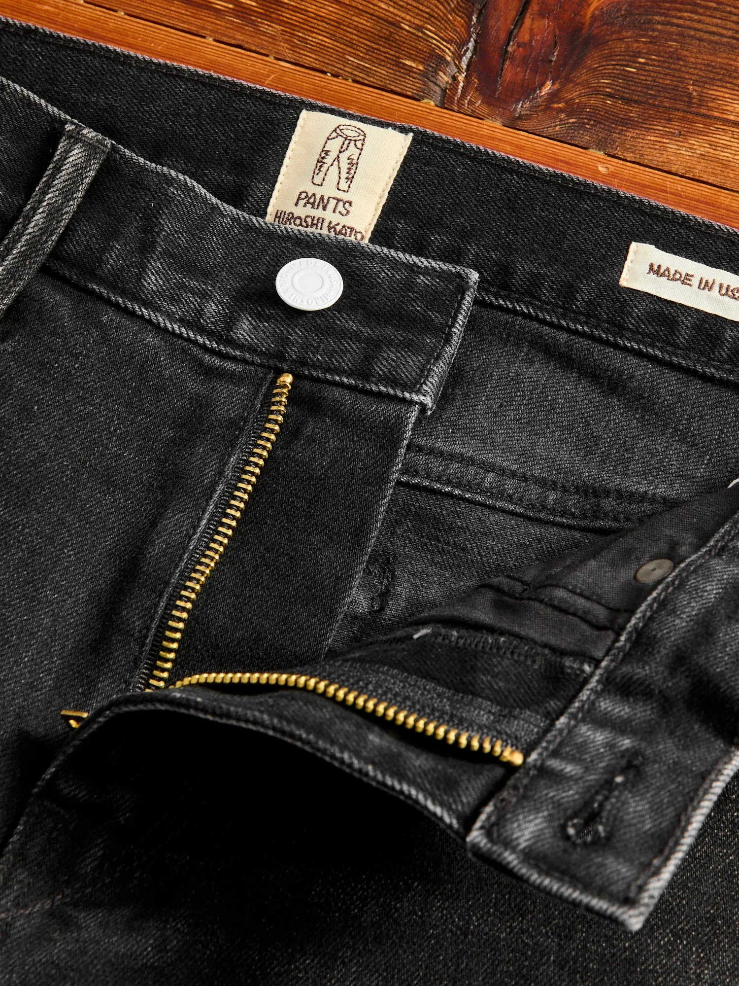 "Krist" 14oz Washed Black Stretch Selvedge Denim - Hammer Straight